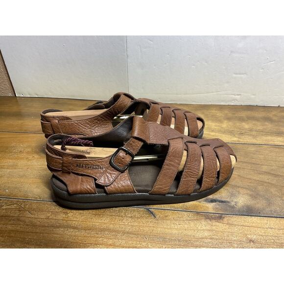 Mephisto Sam Fisherman Sandals Mens 44 US 10.5/11 Brown Leather Closed Toe Shoes - Picture 1 of 11